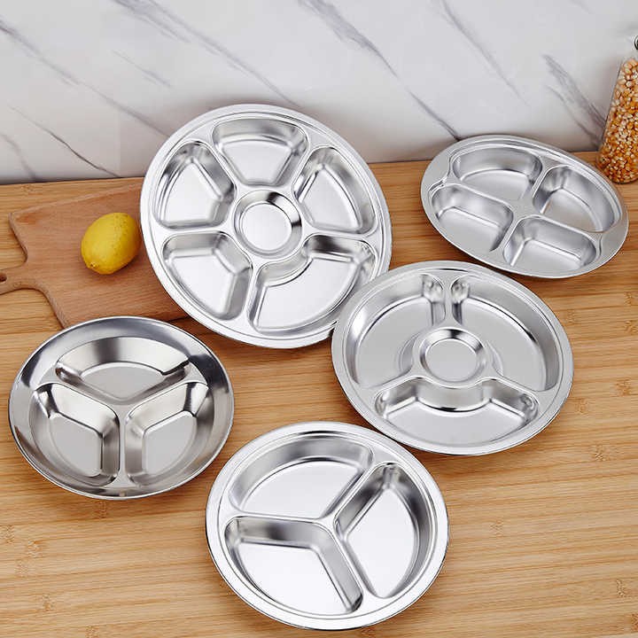 LIHONG Round 201/304 Stainless Steel Plate Tableware Food Grade 3/4/5/6 Dinner Tray Student Canteen